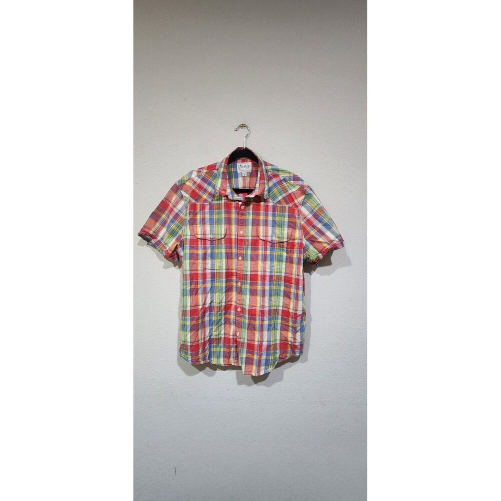 Lucky Brand Medium XL Pink Green Plaid SATURDAY STRETCH Men's Button-Front SHirt
